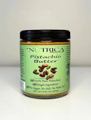 Nutrica Organics 100% Pure Pistachio Butter, No Additives, Vegan, 9.25oz - Ideal for Dubai Chocolate with Knafeh, Plant-Based Protein