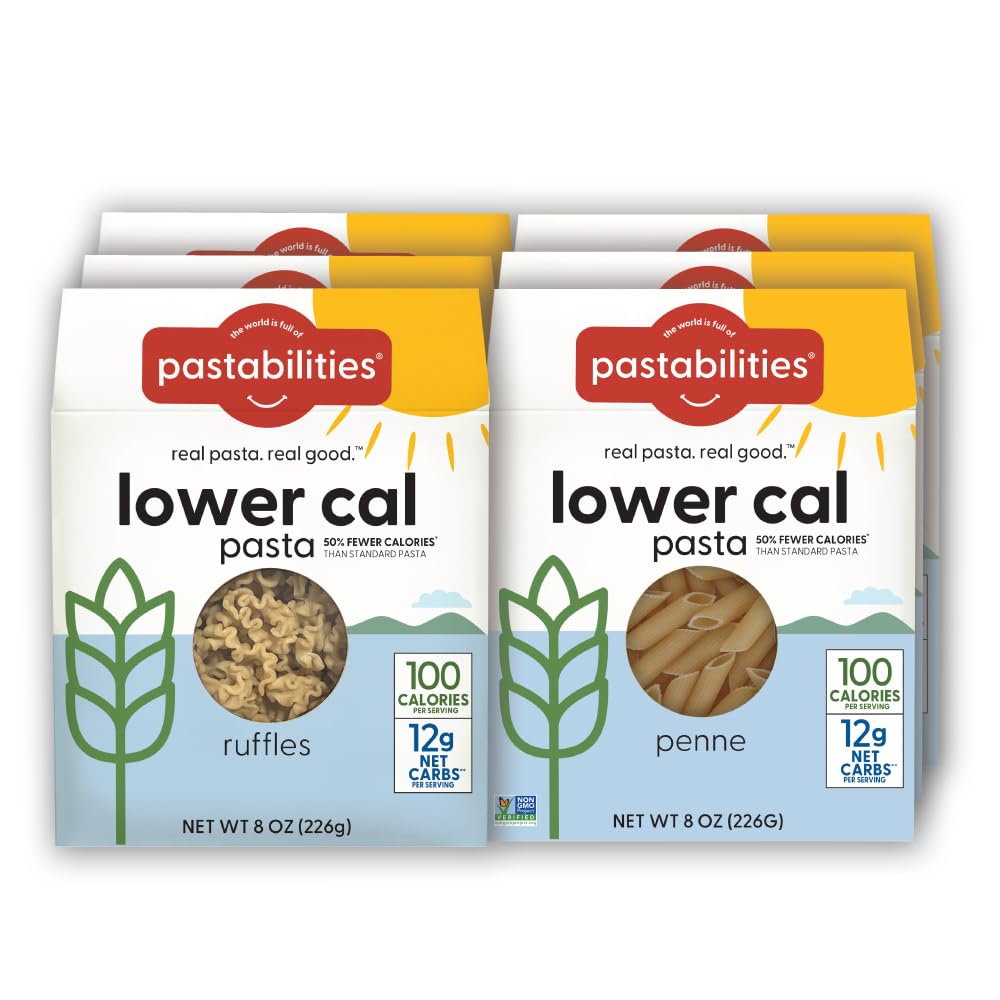 Pastabilities, Lower Calorie Pasta, Variety Pack (Penne & Ruffles) - 100 Calories/Serving, 12g Net Carbs & High Fiber - Deliciou