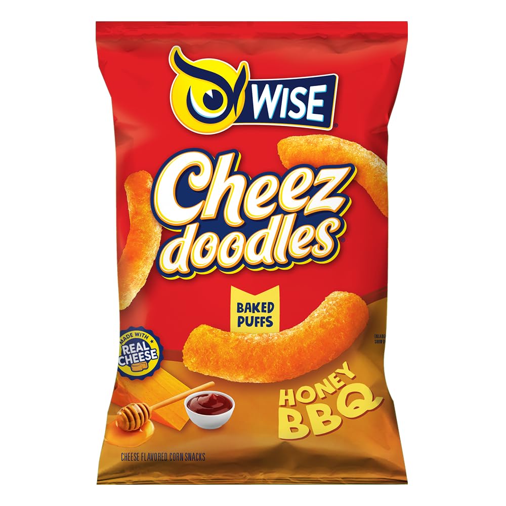Wise Snacks Cheez Doodles Baked Puffs, Honey Bbq, Individual Snack Size Bags, School And Halloween Snacks For Kids, Gluten Free, 0G Trans Fat, No Preservatives, 0.75 Ounce (42 Count)