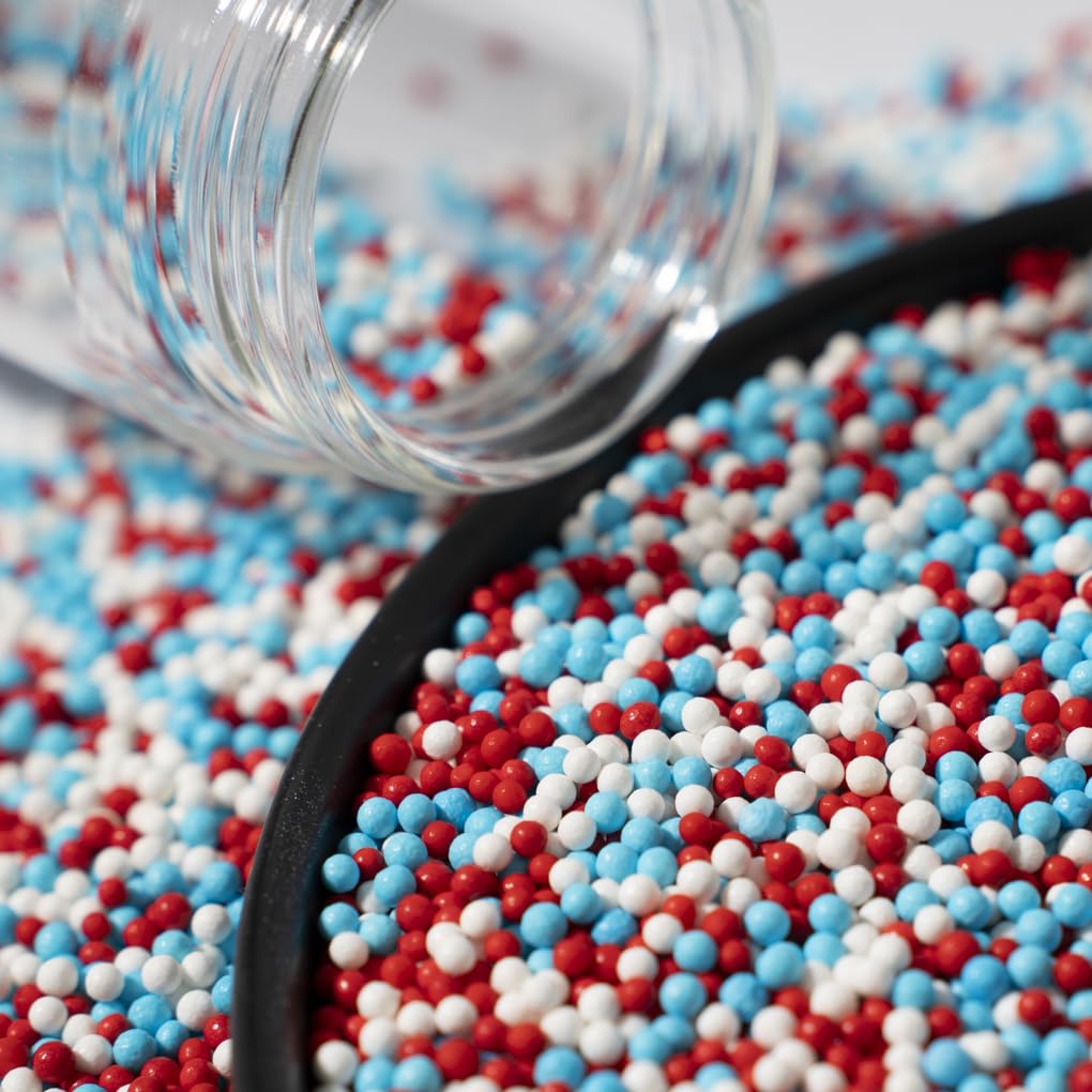 NIPEOR Nonpareils Sprinkles, 2mm Edible Pearl Sprinkles for Baking, 130g, Red Blue