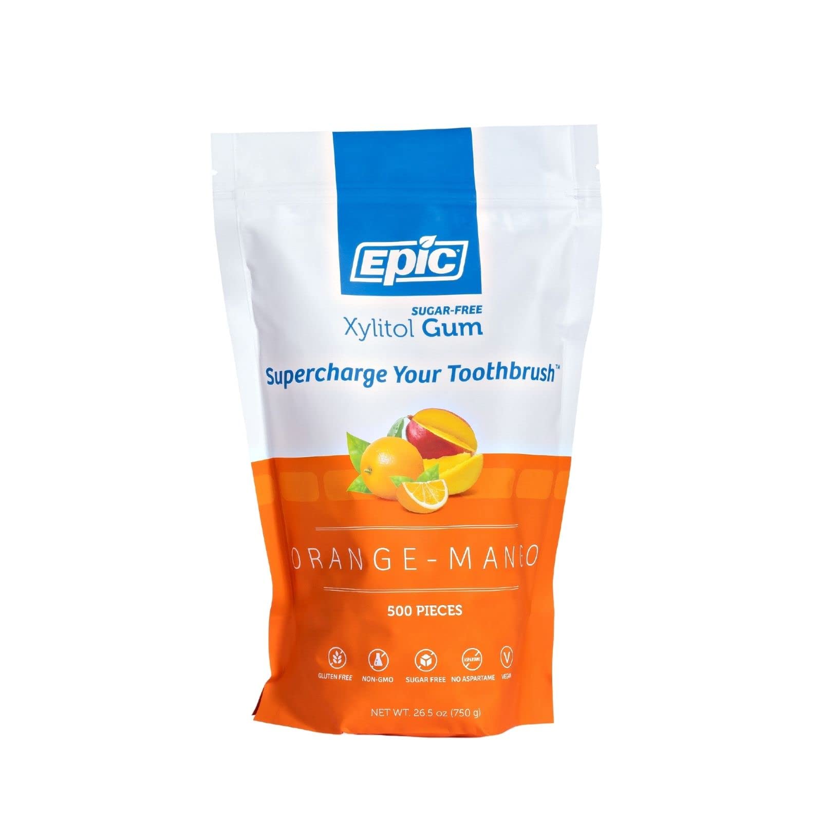 Epic Gum - Aspartame Free 100% Xylitol - Chewing Gum Sugar Free Gum - Orange Mango Flavored, 500 Pieces (Pack of 1)