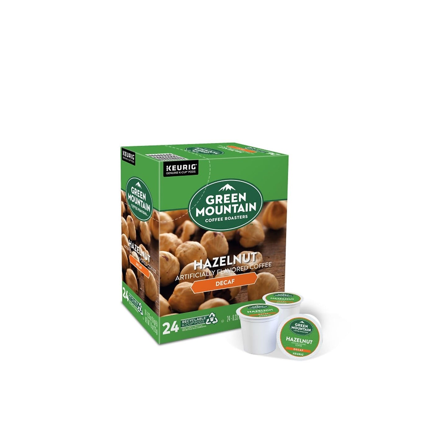 Green Mountain Coffee Hazelnut Decaf K-Cup Portion Pack, Light Roasted, 24 Count, Model 7792, Coffee