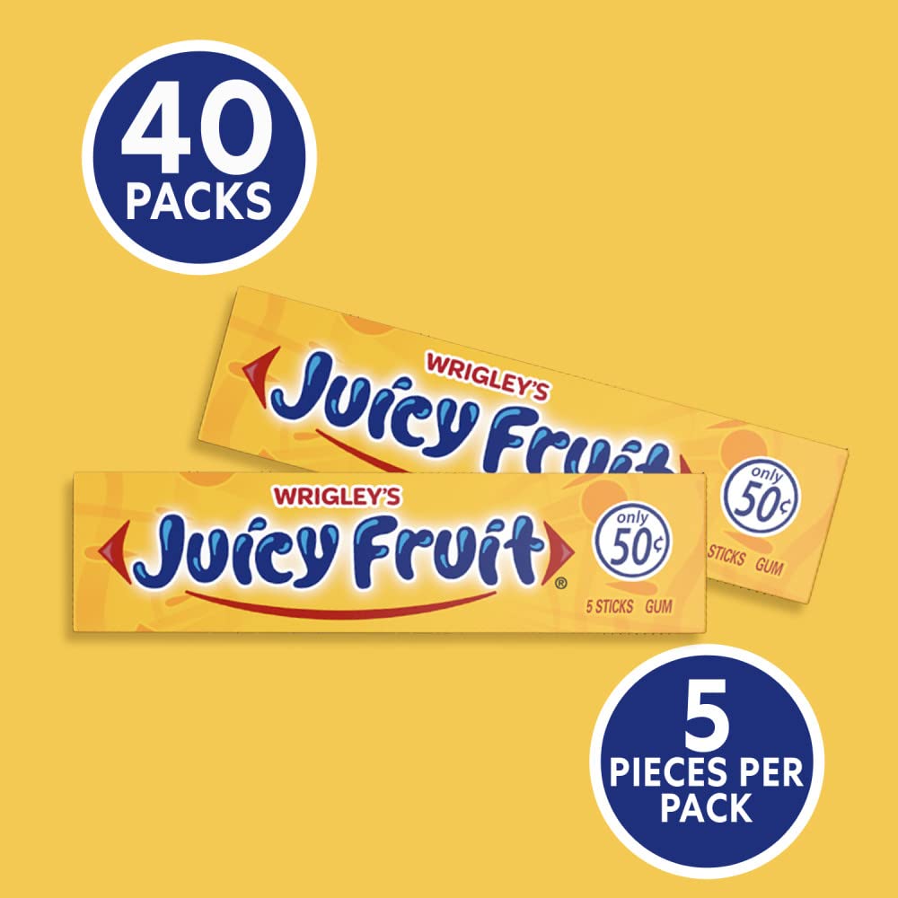 Juicy Fruit Gum Wrigley'S Chewing Gum Bulk Pack, 5 Stick (Pack Of 40)