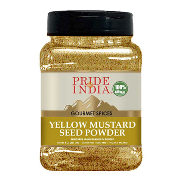 Pride Of India Yellow Mustard Ground - Gourmet Spice, 8oz Pack of 6, Preservatives Free, Ideal for Pickles, Dressings, Sauces