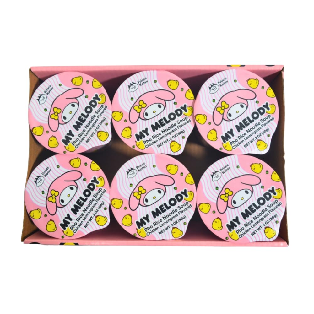 A-Sha My Melody Pho Cup Rice Noodle (6 Cups), Chicken Lemongrass Flavor, Vegetarian, Gluten-Free, Premium Microwavable Rice Nood