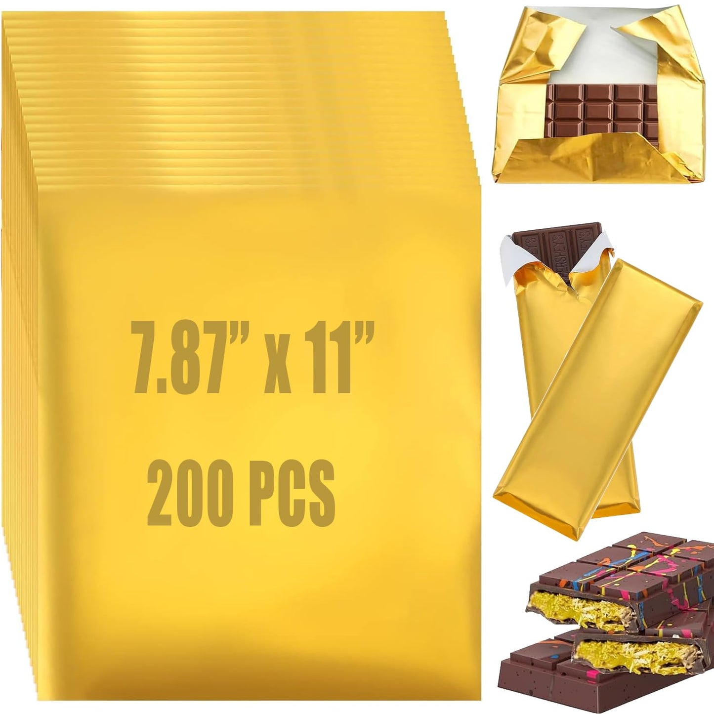 Xurise Chocolate Candy Wrappers  Aluminum Foil Sheets With Golden Appearance  200 Pcs 7.87X11 Candy Wrappers For Food Diy Candies Wrapping Packing Gifts