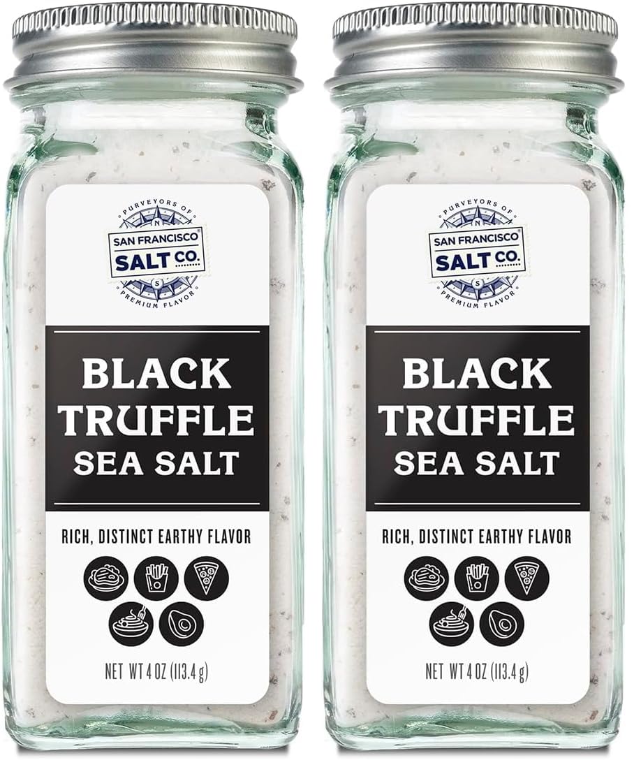 Italian Black Truffle Sea Salt 4 oz. Glass Shaker by San Francisco Salt Company (Pack of 2)