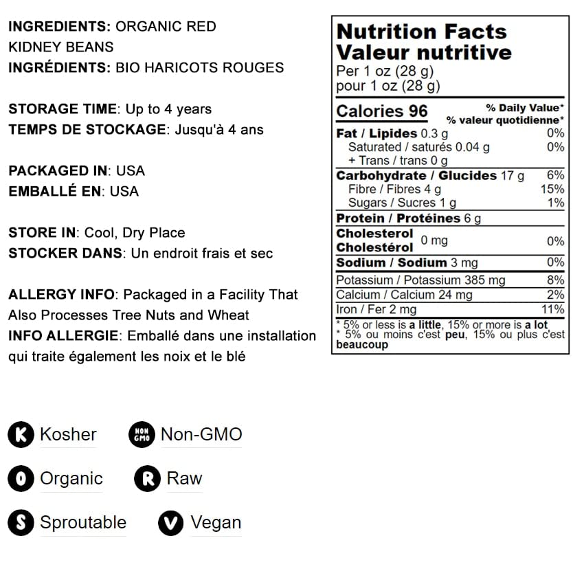 Food To Live - Organic Red Kidney Beans, 1.5 Pounds - Non-Gmo, Dry, Raw, Sproutable, Vegan, Kosher, Bulk