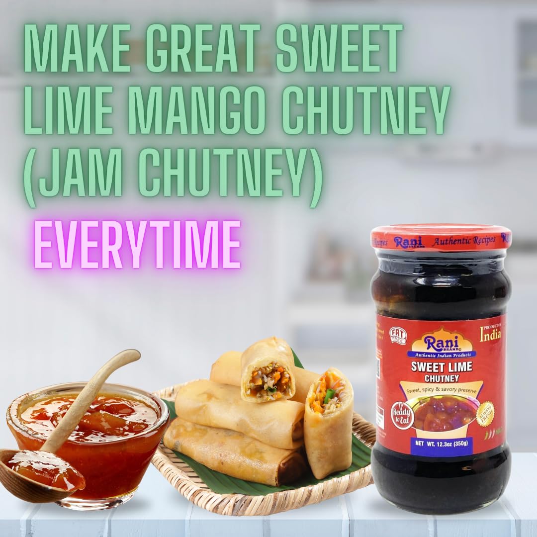 Rani Lime Sweet Mango Chutney (Indian Preserve) 12.5Oz (350G) Glass Jar, Ready To Eat, Vegan ~ Gluten Free Ingredients, All Natu