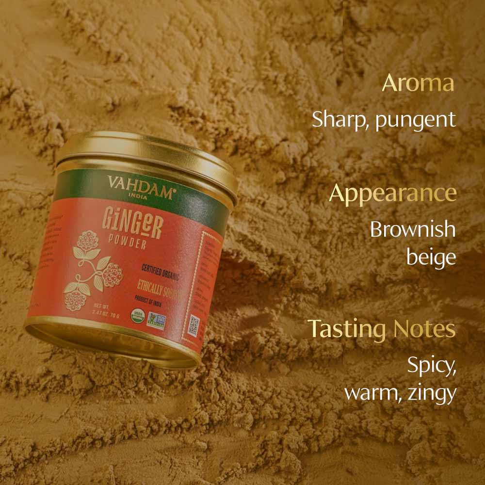 Vahdam, Organic Ginger Powder (2.47Oz) 100% Raw Ground Ginger Root Powder From India | Active Gingerol - Non Gmo, Gluten Free |