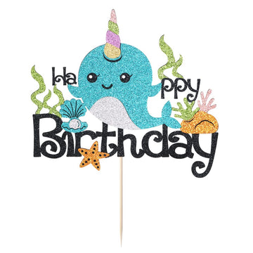 Bekaterea Narwhal Cake Topper, Blue Ocean Themed Birthday Decor, 1 Count