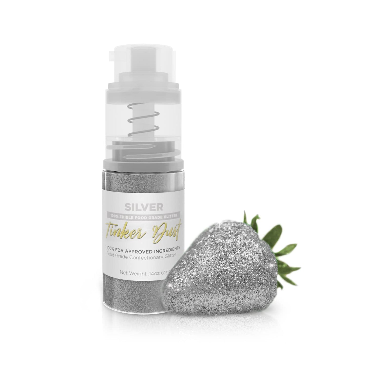 Bakell Tinker Dust Edible Glitter - Silver, 4g Mini Pump for Desserts, Beverages, Cupcakes, Cake Pops, and Cookies