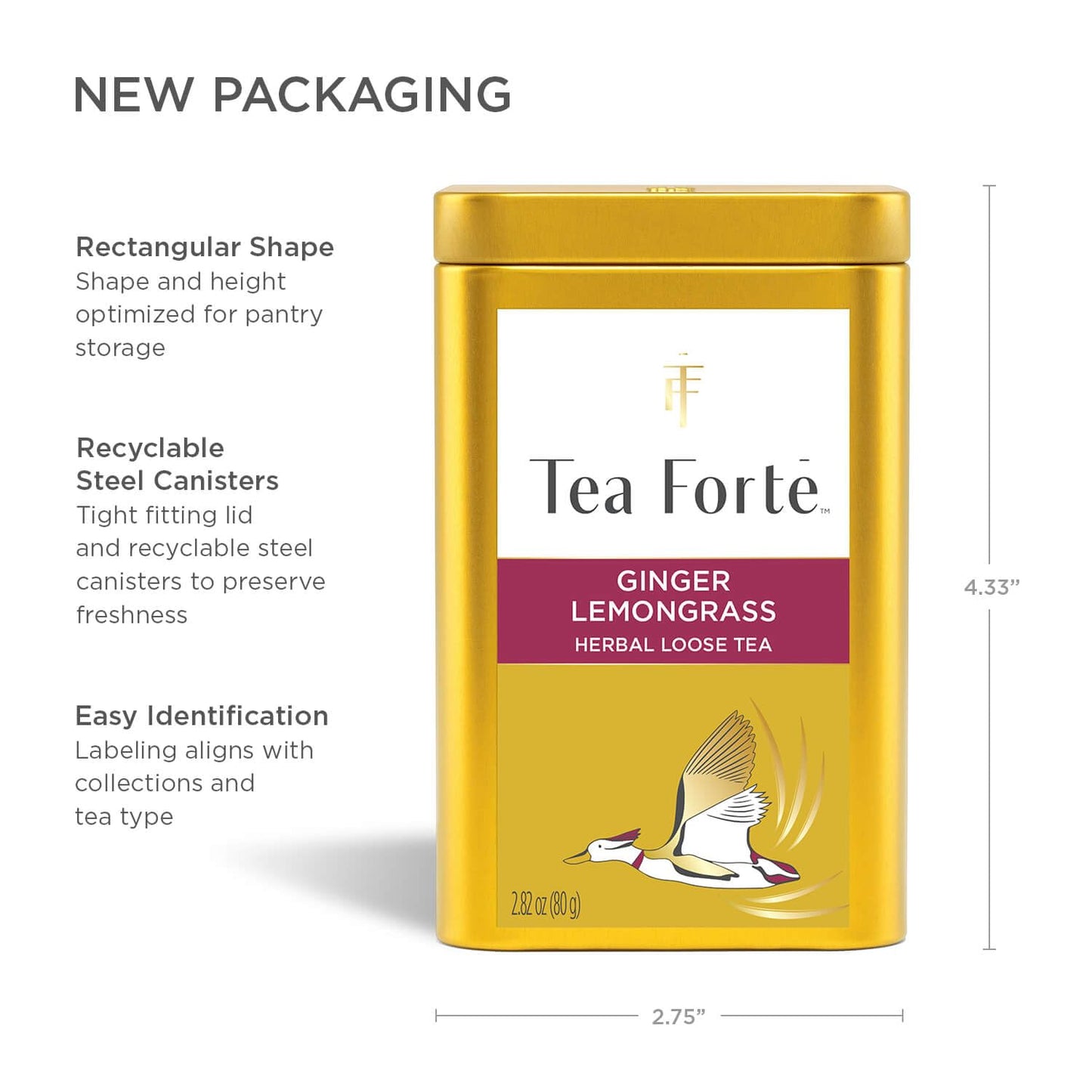 Tea Forte Ginger Lemongrass enhanced Loose Leaf Caffeine-Free Herbal Tea Blend Canister  Makes 35-50 Cups