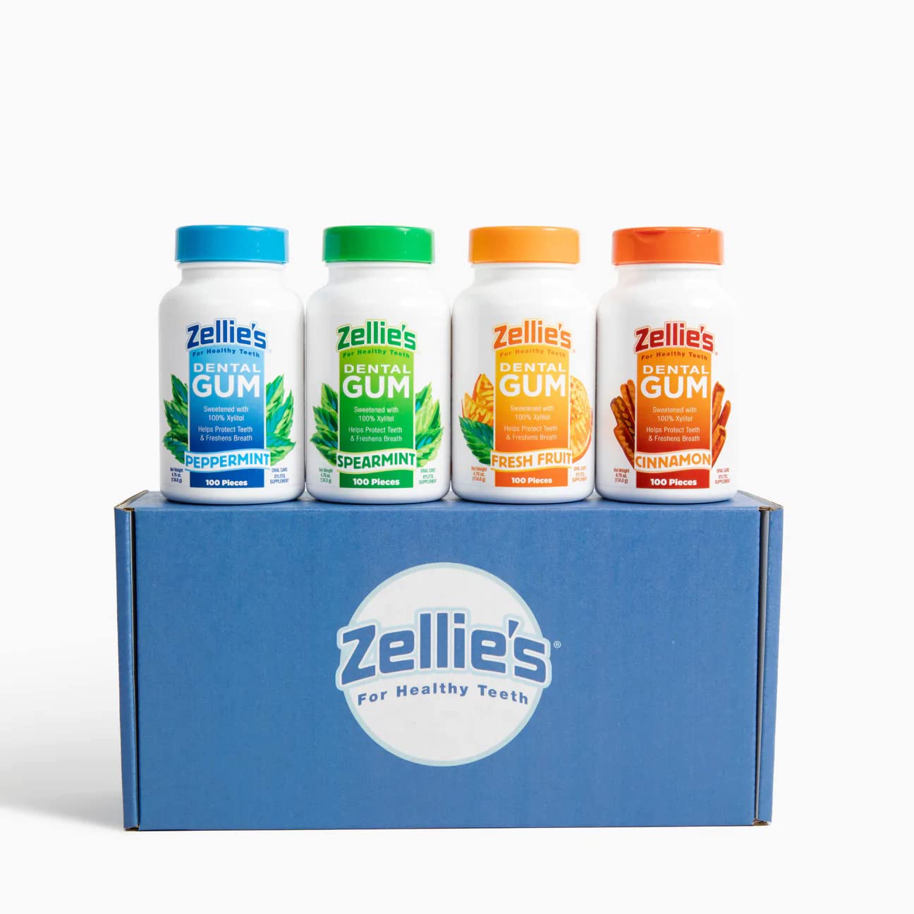 Zellies | 100% Xylitol | Gum Gift Set | Peppermint, Spearmint, Fresh Fruit, & Cinnamon | No Aspartame, Gluten Free, Vegan & Kosh
