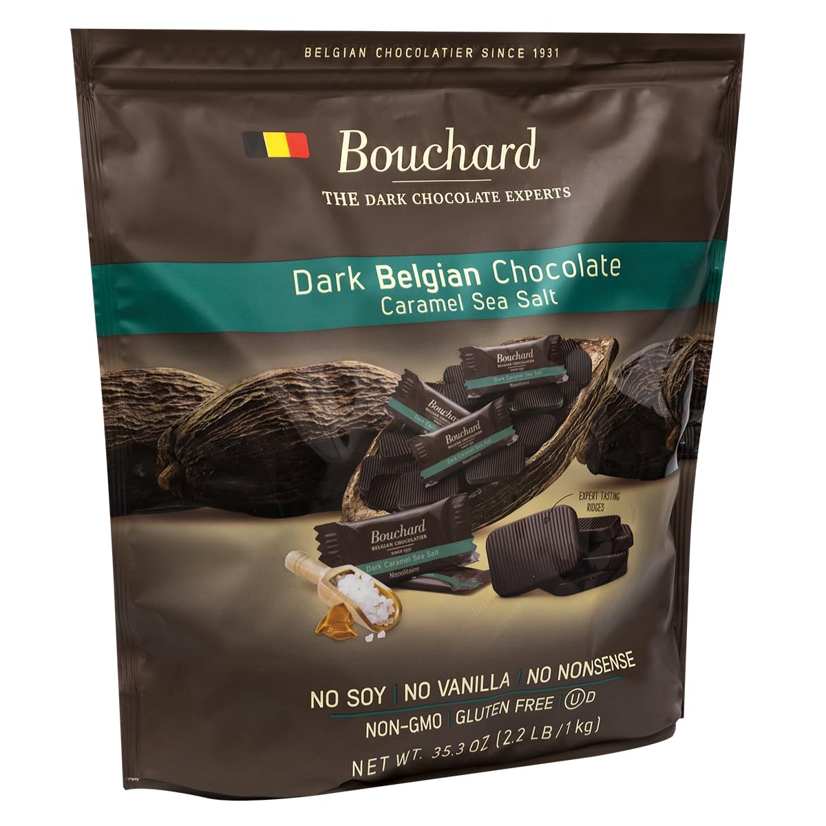 Belgian Dark Chocolate Caramel Sea Salt Napolitains 35.3 Oz (2.2 Lb/1Kg)