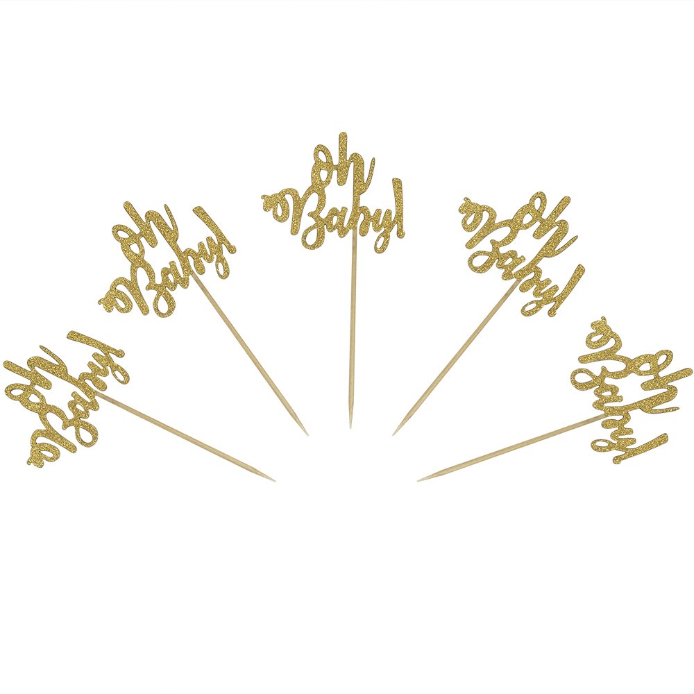 24 Gold Glitter Oh Baby Cake Cupcake Toppers Picks For Wedding Birthday Baby Shower Party Decorations