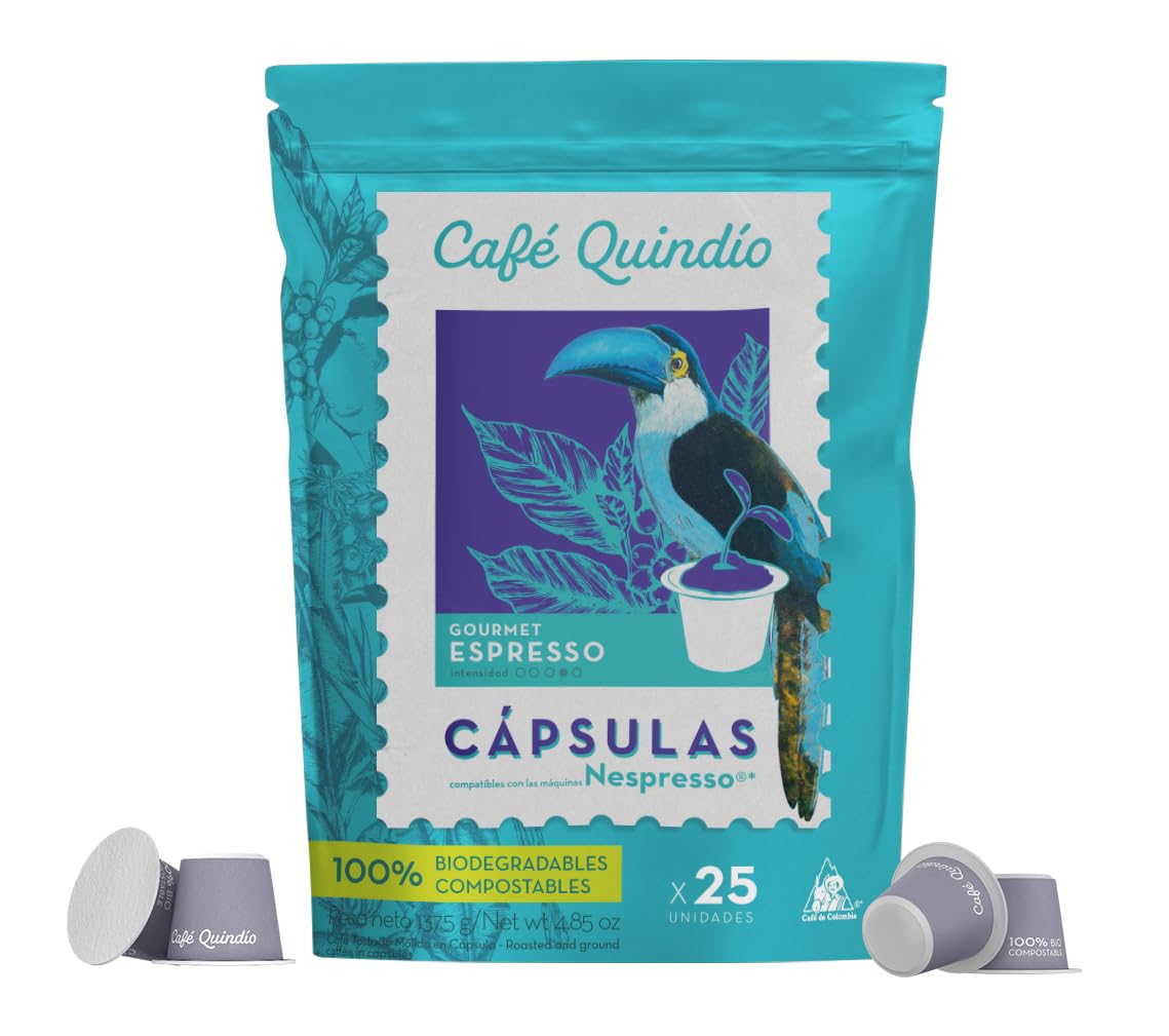 CAFE QUINDIO Compostable Coffee Pods for Nespresso Original - Gourmet Espresso - 25 Count