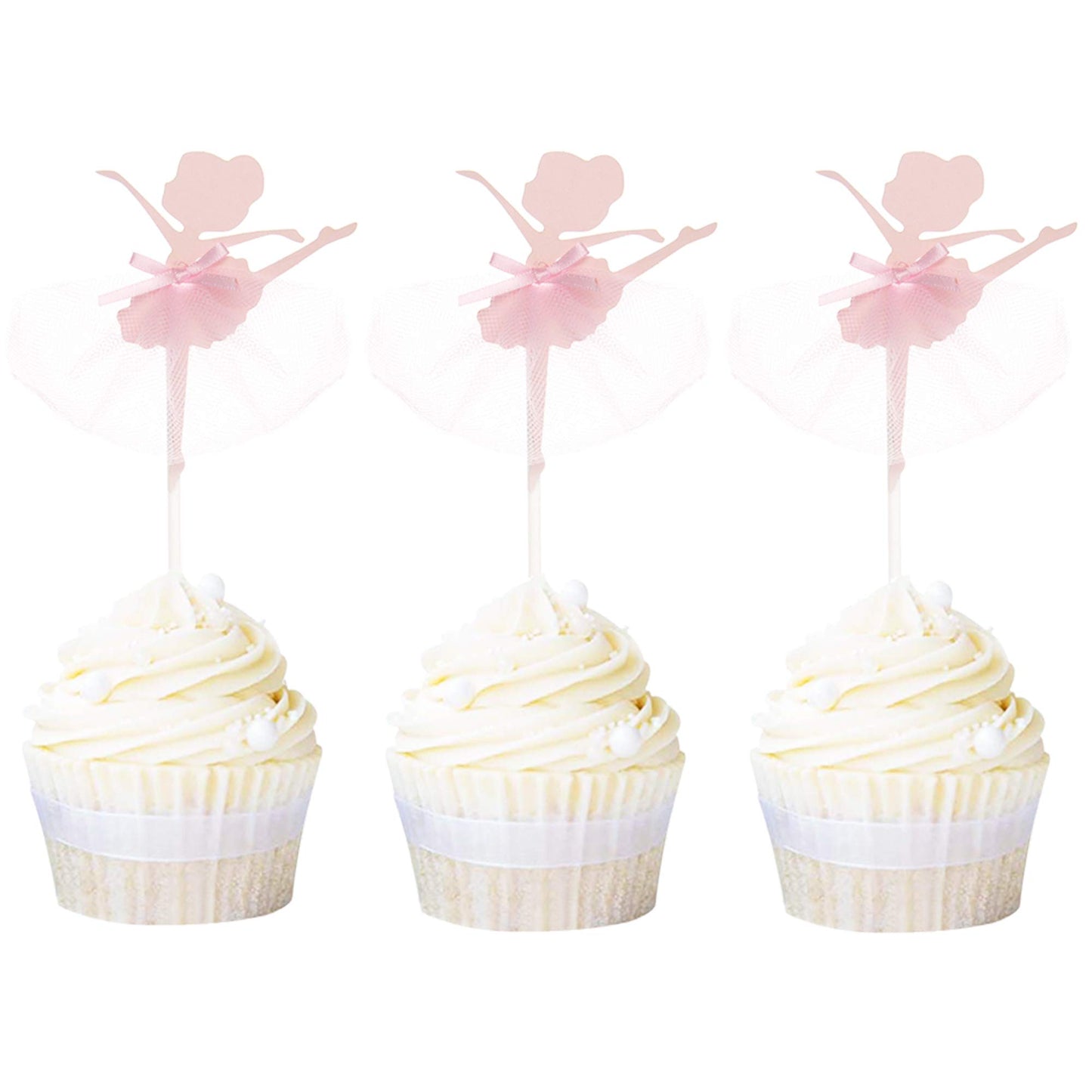 Ercadio 20 Pack Ballerina Tutu Cupcake Toppers Pink Ballet Girl Cupcake Picks Baby Shower Birthday Party Cake Decoration Supplie