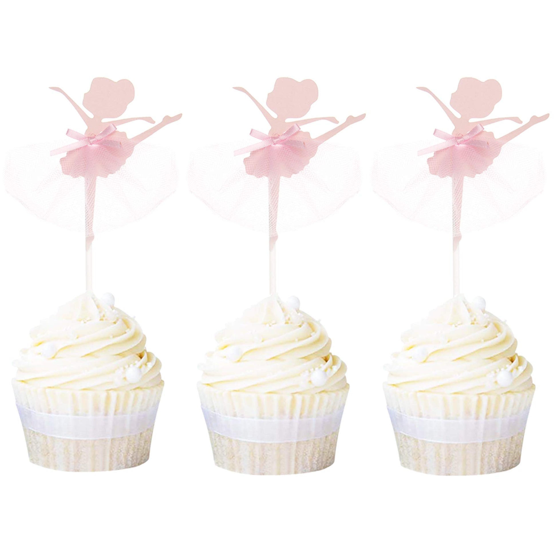Ercadio 20 Pack Ballerina Tutu Cupcake Toppers Pink Ballet Girl Cupcake Picks Baby Shower Birthday Party Cake Decoration Supplie