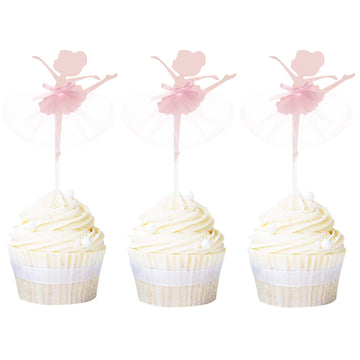 Ercadio 20 Pack Ballerina Tutu Cupcake Toppers Pink Ballet Girl Cupcake Picks Baby Shower Birthday Party Cake Decoration Supplie