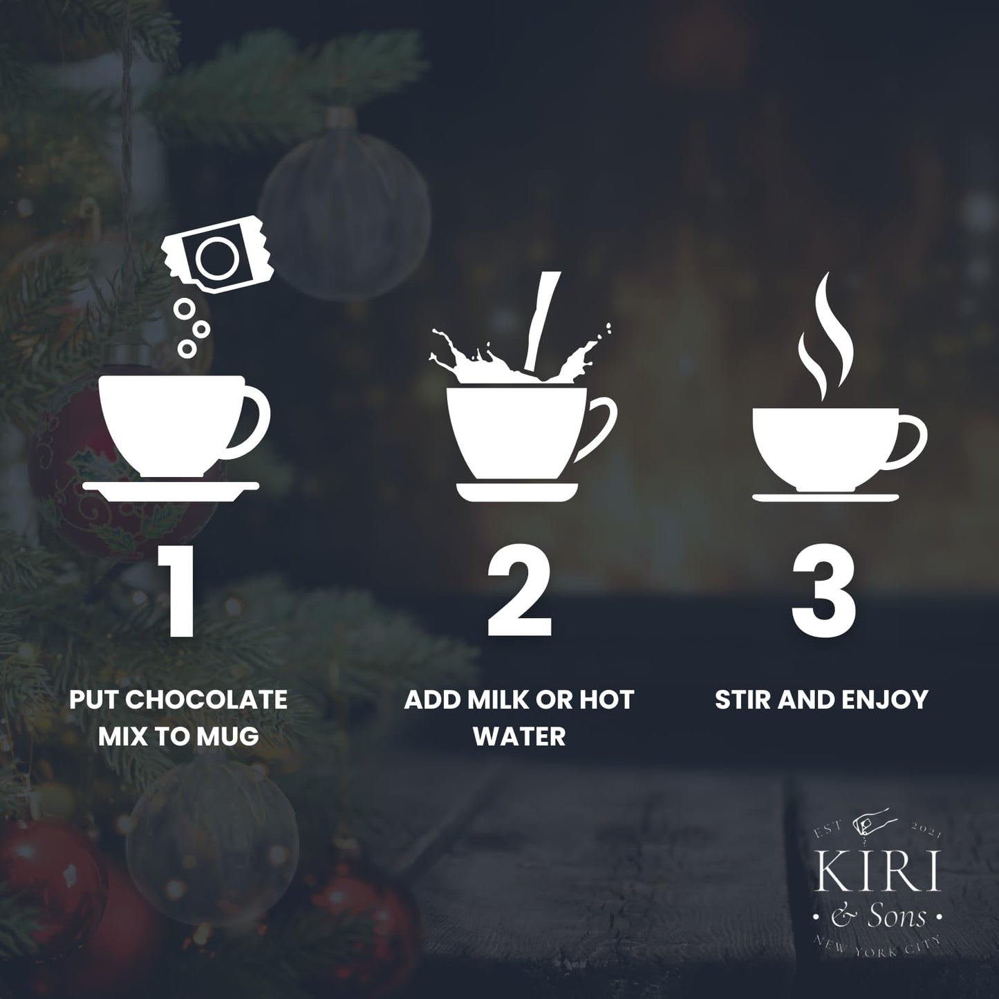 Kiri & Sons Hot Chocolate Mix Gift Set, Winter Edition, 0.83 Ounce (Pack of 6), Flavors: Double Chocolate, French Vanilla, Peppermint, Salted Car