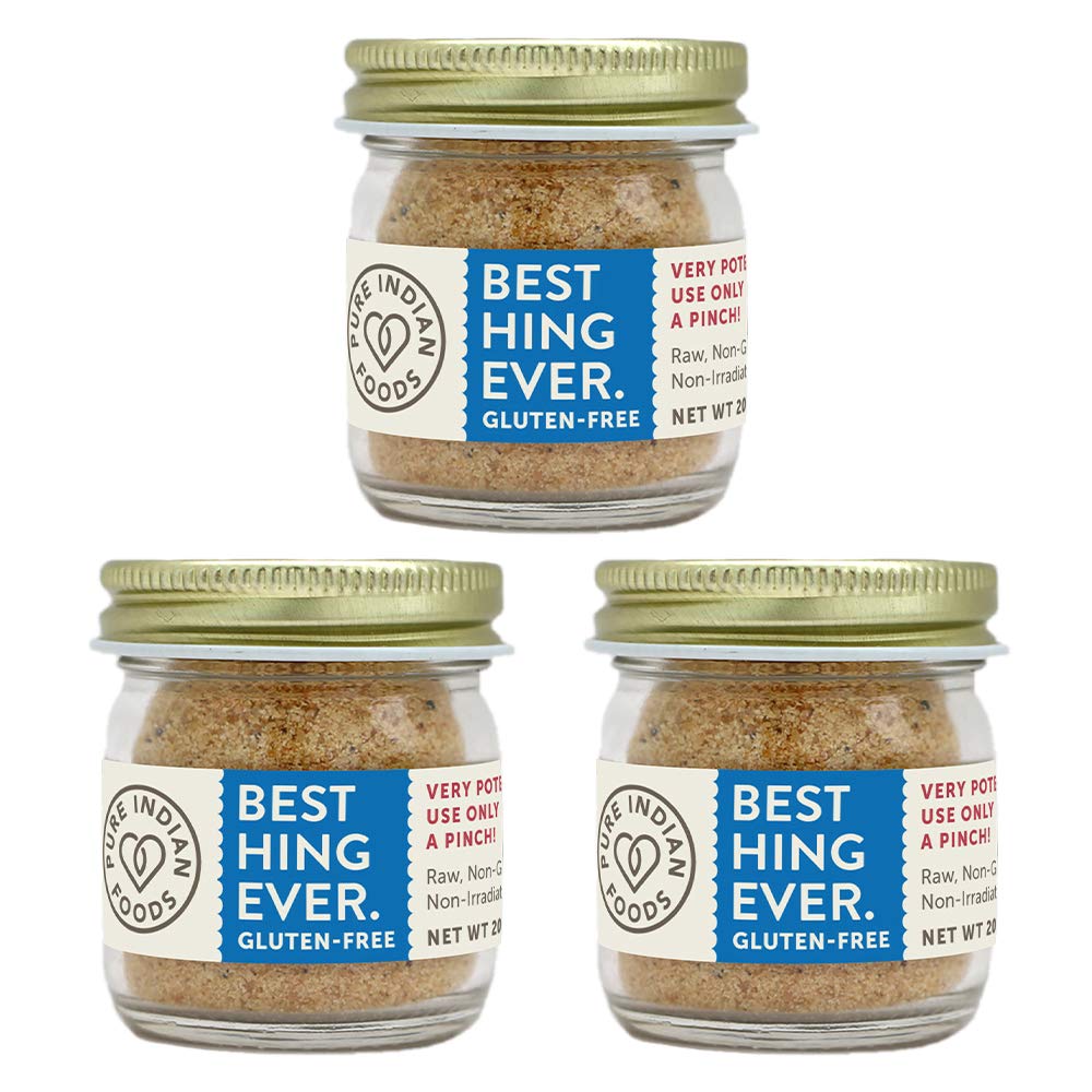 PURE INDIAN FOODS Asafoetida Powder - Gluten Free Indian Spice Substitute, 20g Glass Bottle (3 Pack)