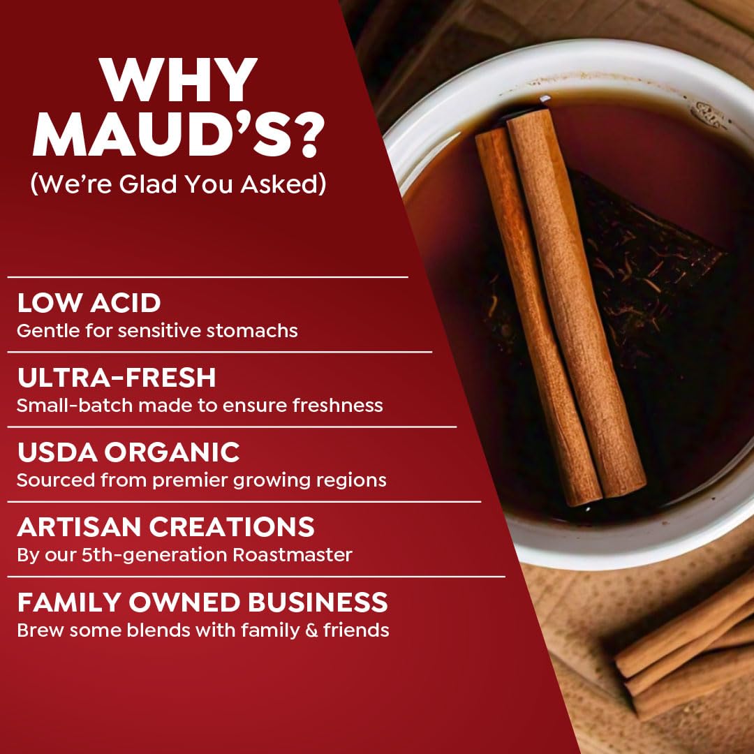 Mauds Cinnamon Organic Black Tea Pods  22ct | Cinn-Fully Cinnamon Tea | Hot Cinnamon Spice Tea | Solar Energy Produced Recyclable Single Serve Tea Pods Compatible with Keurig K-Cup malt-inspired