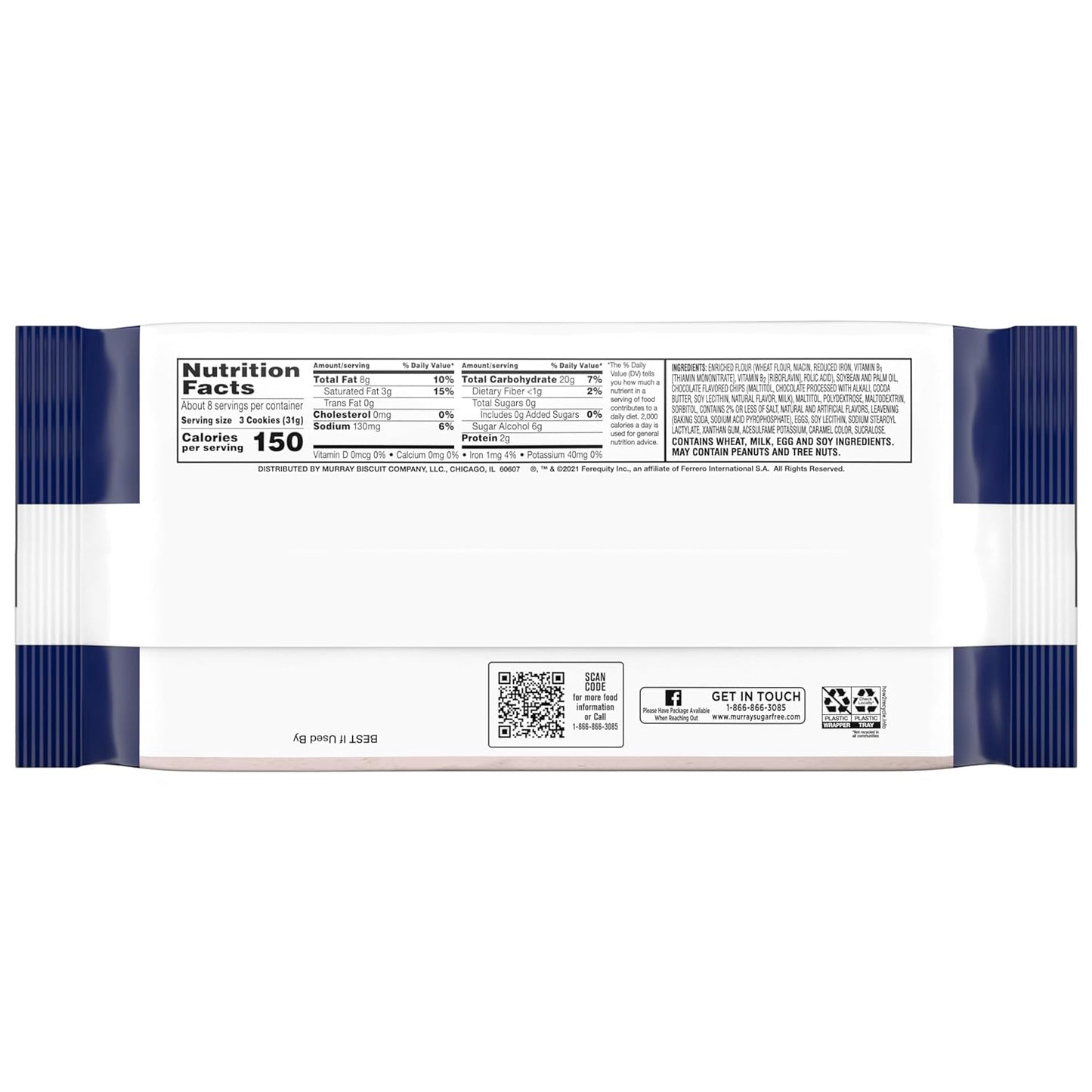 Generic Murray. Sugar Free Cookies - Chocolate Chip - 8.8 Oz Tray - Pack Of 4