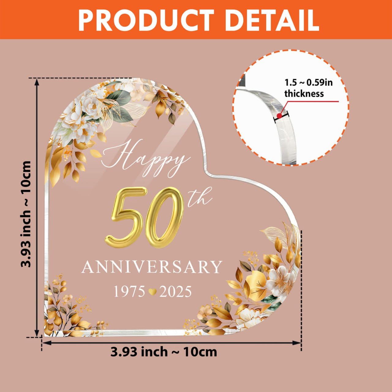 50th Wedding Anniversary Acrylic Cake Topper  50 th Anniversary Decorations  50 Wedding Topper  50 Years Of Married Gifts (50th Anniversary Cake Topper)