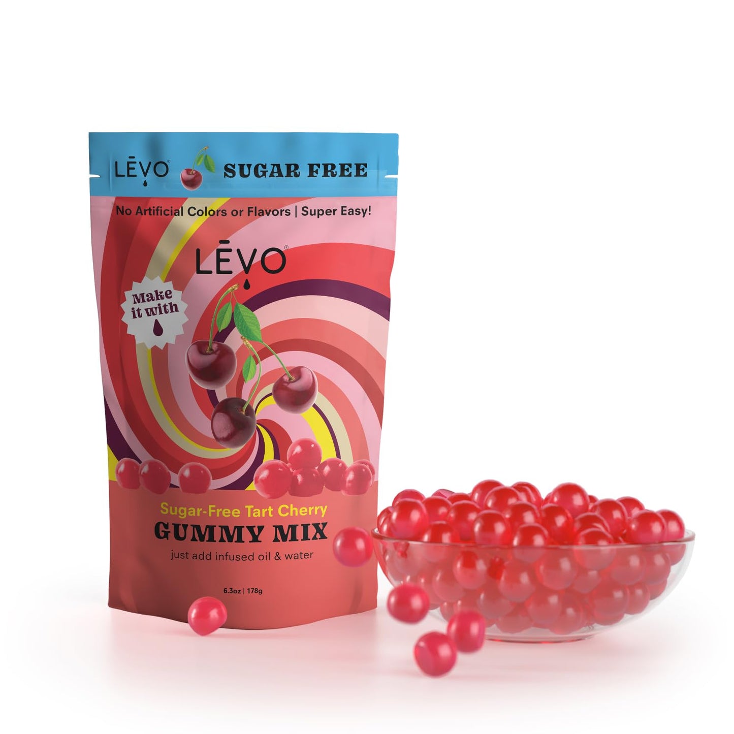 LEVO Gummy Mix - Sugar Free Tart Cherry - Makes 64 Gummies - 6.3 Ounce Pack