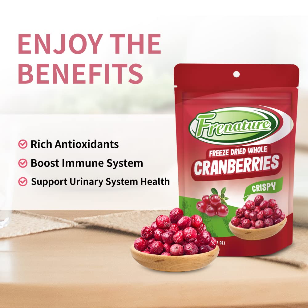 Frenature Freeze Dried Cranberries, Natural Freeze Dried Fruits, Canada Whole Dried Cranberries, Camping Food & Healthy Snacks,