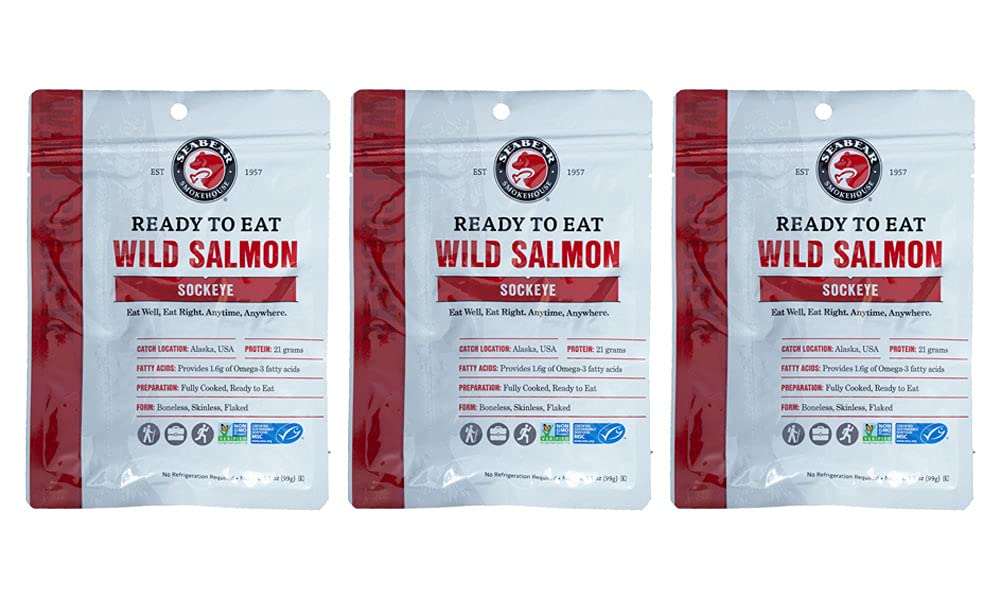 SeaBear - Ready-to-Eat Wild Alaskan Sockeye - 3.5 oz - 3 Pack