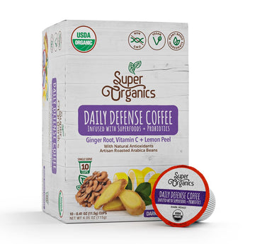 Super Organics Daily Defense Coffee (Organic) With Superfoods And Probiotics (Keurig K-Cup Compatible) 10Ct Single Serve Cups