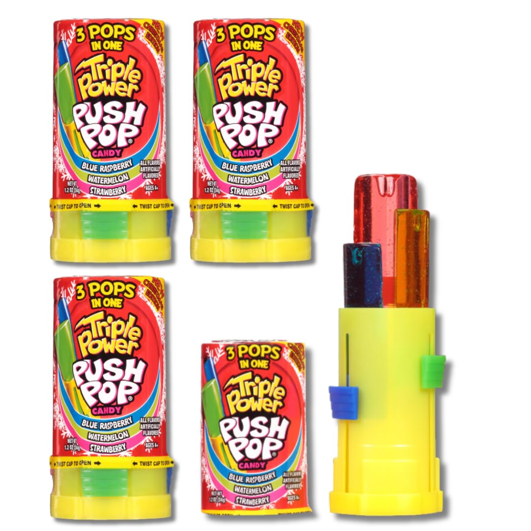 Limited Edition Triple Power Push Pops - Three Flavors in One - Individually Wrapped - By Lyza's Sweets & Treats (Pack of 4)