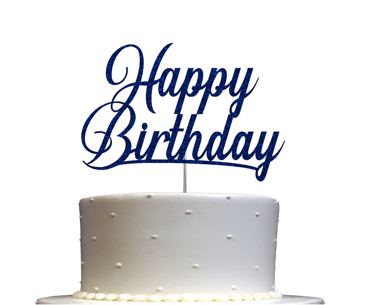 RokAPary Happy Birthday Glitter Cake Topper, Acrylic, Sturdy Double-Sided, Blue