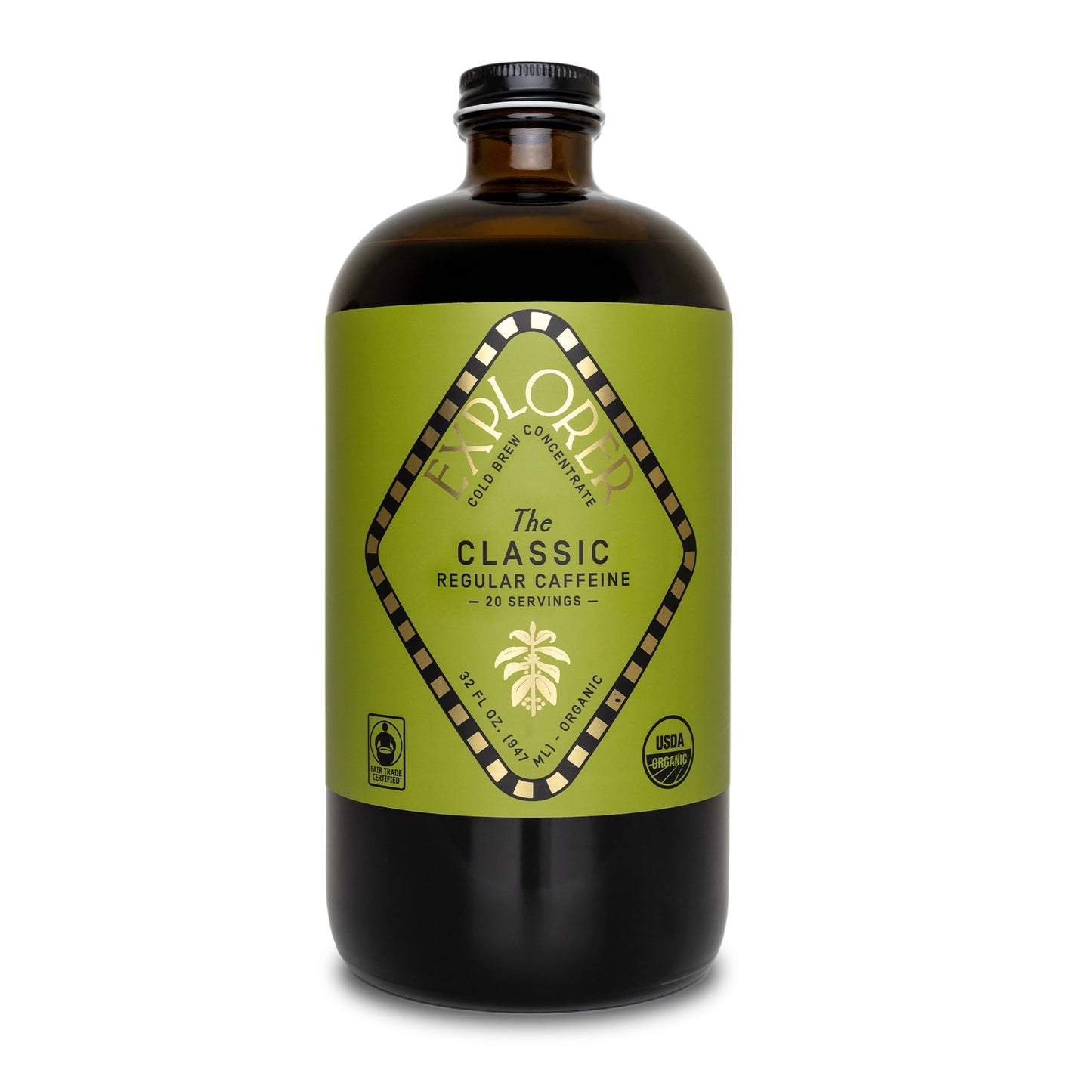 Explorer Cold Brew Organic Liquid Coffee Concentrate, Classic Regular Caffeine, 32 fl oz, Makes 20+ Cups