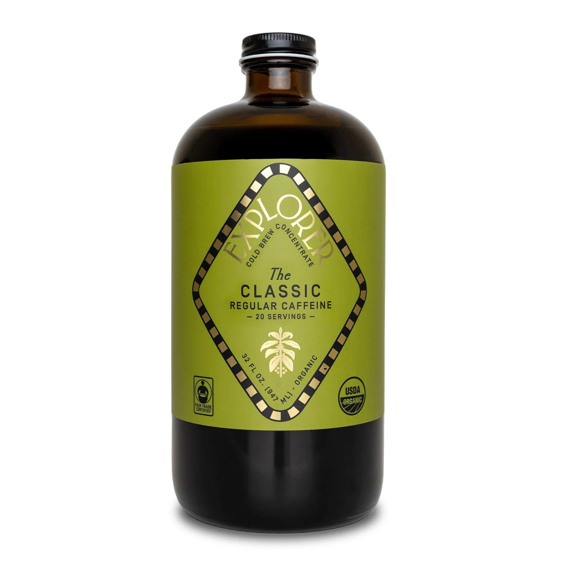 Explorer Cold Brew Organic Liquid Coffee Concentrate, Classic Regular Caffeine, 32 fl oz, Makes 20+ Cups