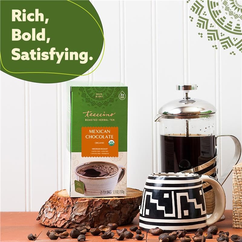 Teeccino Herbal Tea - Mexican Chocolate, Caffeine-Free, Prebiotic, 25 Tea Bags, 25 Count