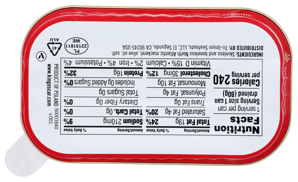 King Oscar Royal Fillets Skinless & Boneless Mackerel in Olive Oil (Pack of 4) 4.05 oz Cans