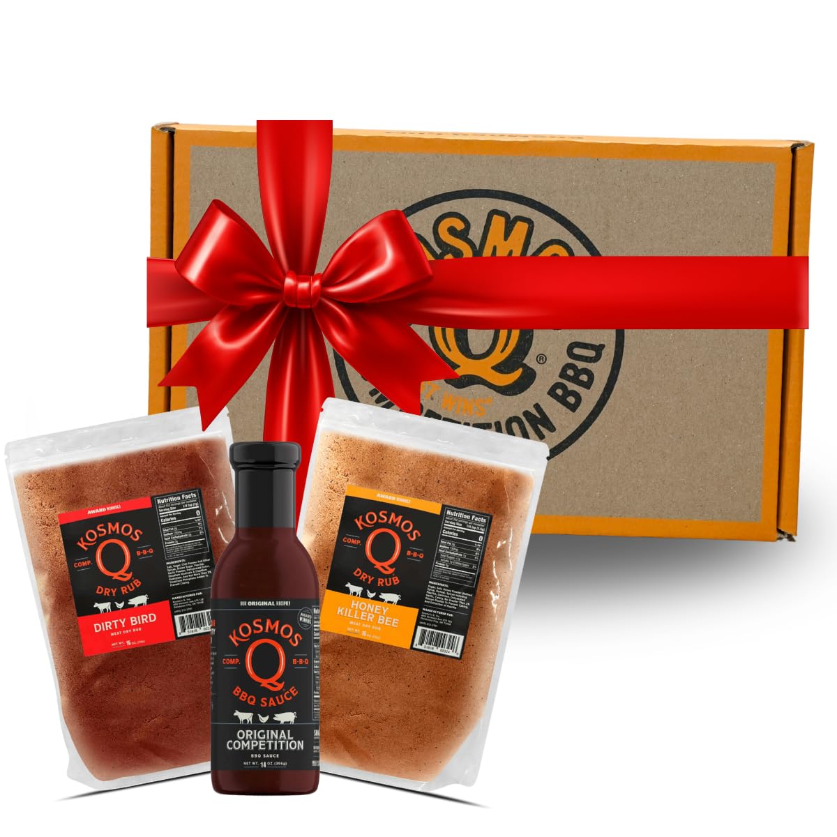 Kosmos Q Christmas Bbq Box, Original Competition Barbecue Sauce Plus Dirty Bird & Honey Kb Dry Rubs, Gift Set For Smoky Aroma & Grilling Chicken, Ribs, Pulled Pork, Christmas Gifts, Gifts For Men