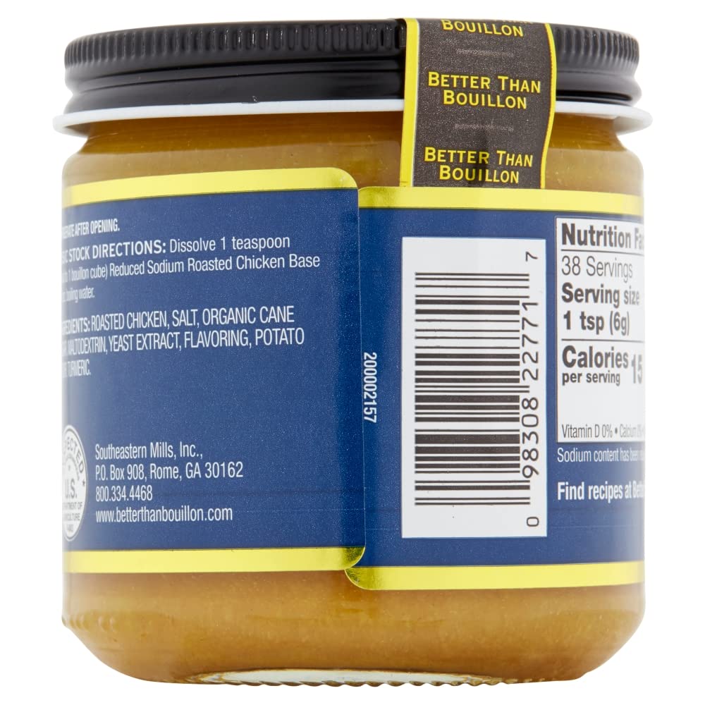 Better Than Bouillon Reduced Sodium Roasted Chicken Base, Made With Seasoned Roasted Chicken & Less Sodium, 38 Servings Per Jar 8 Ounce (Pack Of 3)