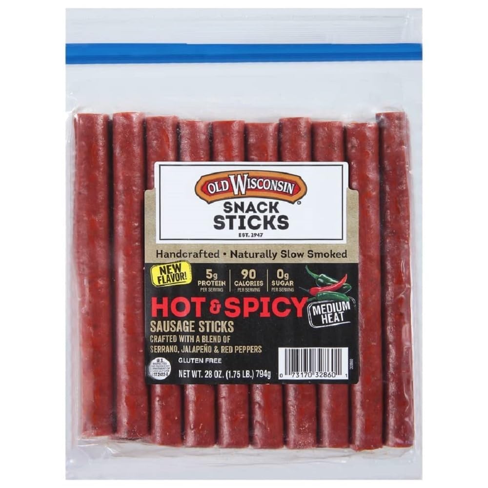 Old Wisconsin Hot & Spicy Sausage Snack Sticks, 28oz, Pack of 1