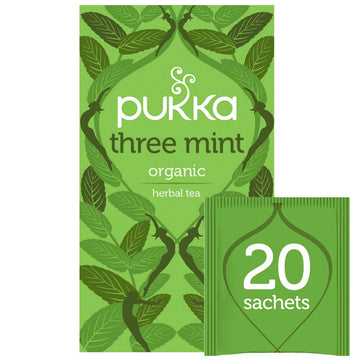 Pukka Organic Tea Bags, Three Mint Herbal Tea, 20 Tea Bags