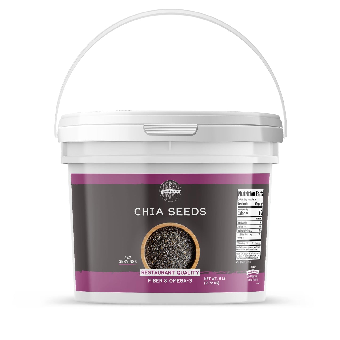Birch & Meadow 1 Gallon Of Raw Chia Seeds, Nutty Flavor, Smoothies & Baked Goods