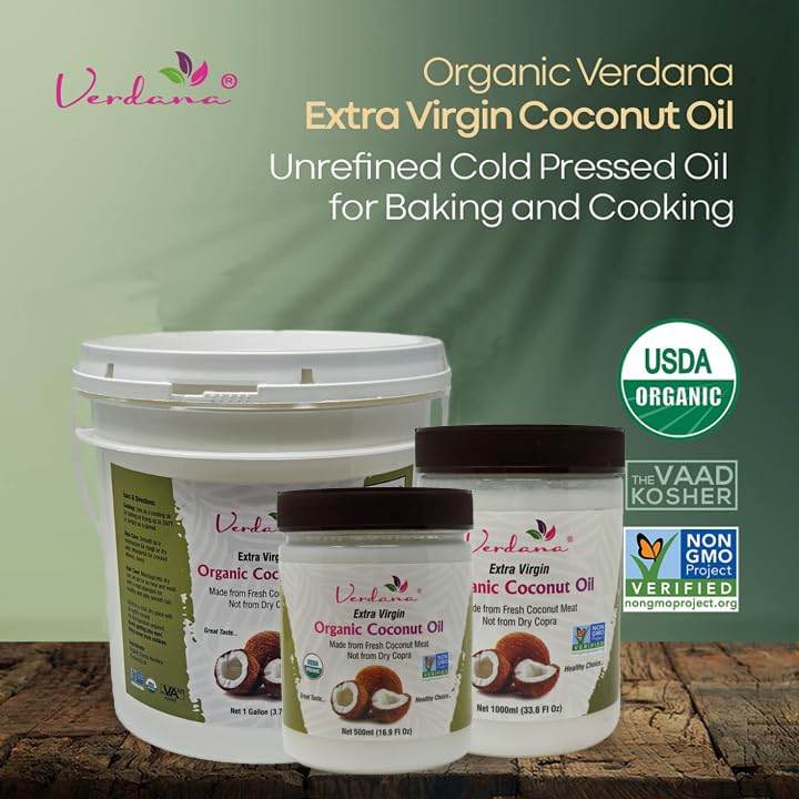 Verdana Extra Virgin Coconut Oil - USDA Organic  Unrefined Cold Pressed Oil for Baking and Cooking - 1 Gallon
