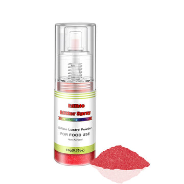 Edible Glitter Spray( Red ), Non Aerosol Food Coloring Lustre Powder, Food Grade Sparkling Dust Push Pump For Decorating Cupcake, Fondant, Cookie, Frosting, Gum Paste, 0.35 Oz.