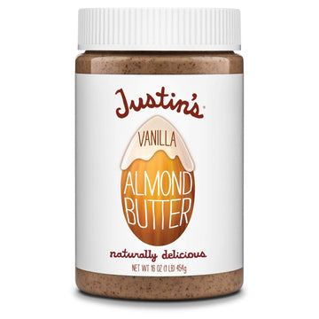 Justins Vanilla Almond Butter gluten-free Non-gMO Vegan Sustainably Sourced 16 Ounce Jar