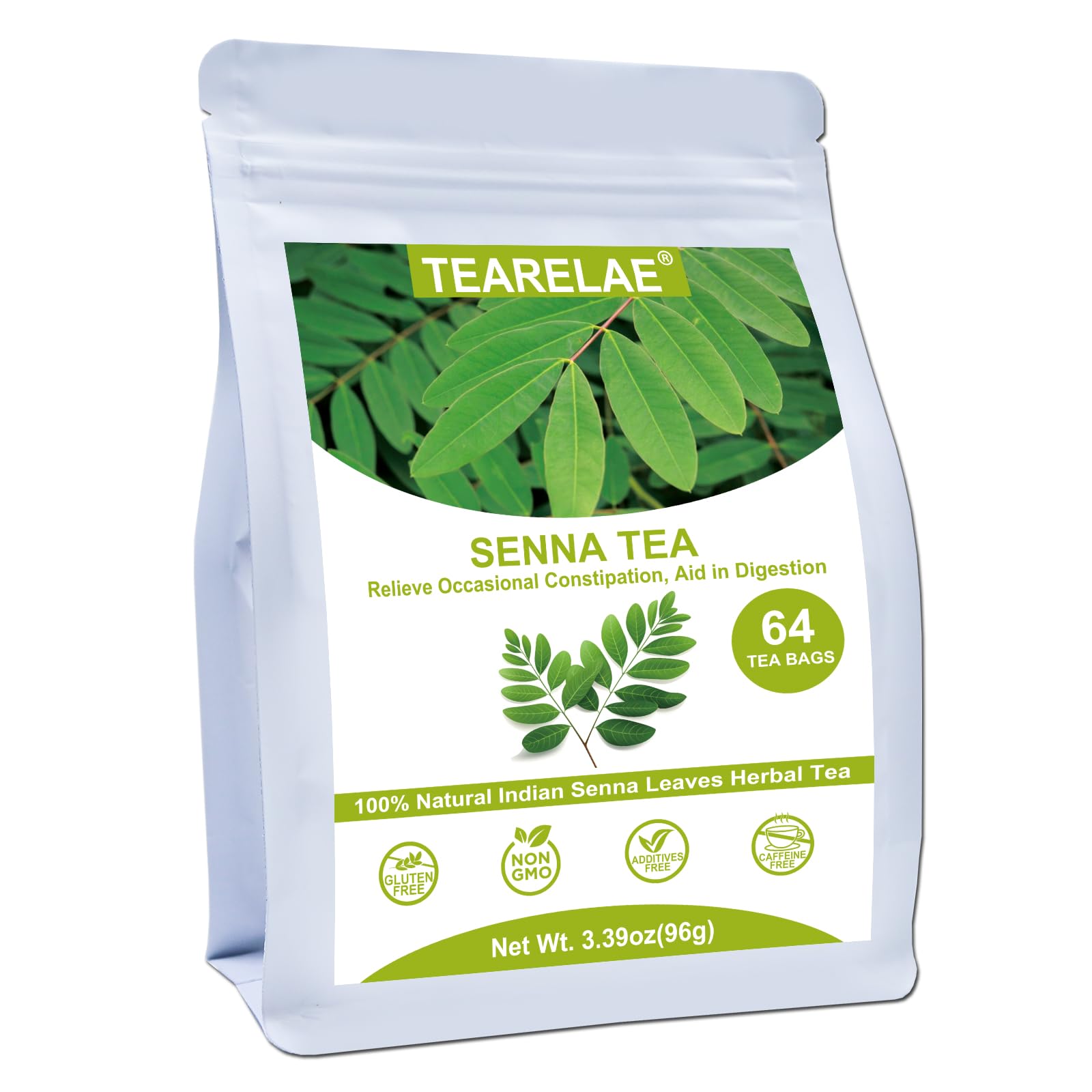 TEARELAE Senna Tea Bags - Premium Indian Senna Leaves - 64 Count - Caffeine-Free, Non-GMO
