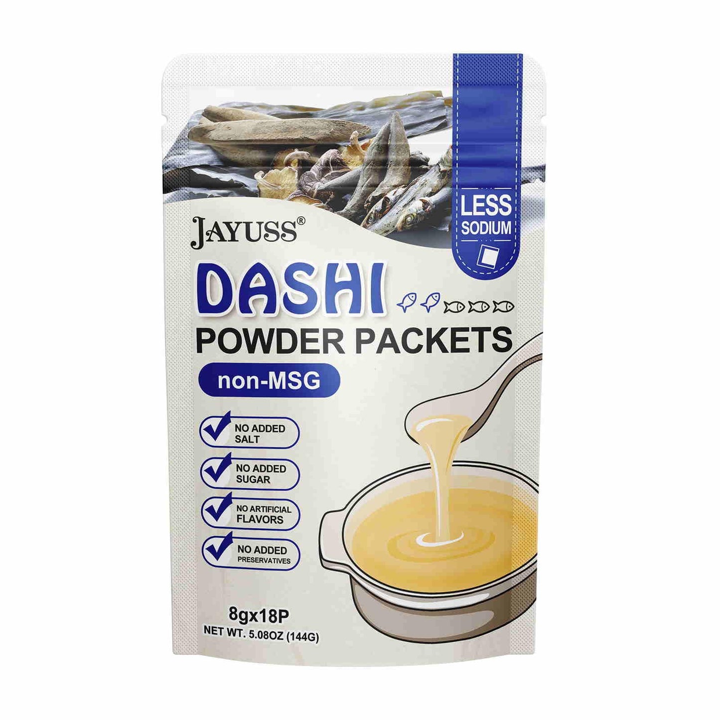 JAYUSS Japanese Dashi Packet, Traditional Dashi Soup Stock 8g  18pacs, No MSG, No Additives 5 Natural Ingredients Perfect Base f