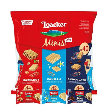Loacker Minis Wafer Variety Pack, 30% Less Sugar, Assorted Cream Filled, 14.11 oz, 40 Individually Wrapped Snack Packs